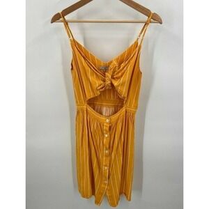 Frnch Paris Womens S Small Button & Tie Front Striped Dress Mustard Yellow